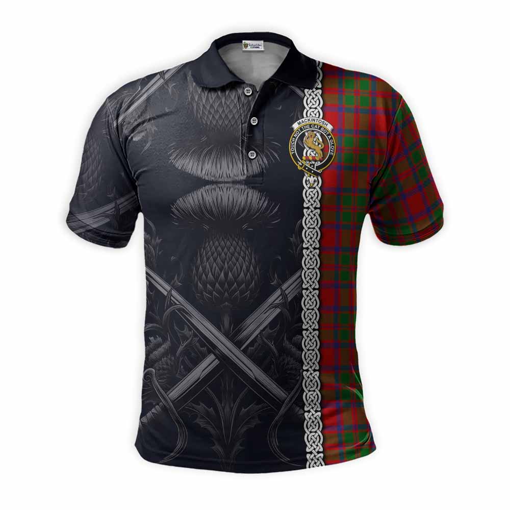 Tartan Vibes Clothing MacKintosh (McKintosh) Tartan Polo Shirt with Family Crest Cross Sword Thistle Celtic Vibes