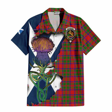 Tartan Vibes Clothing MacKintosh (McKintosh) Tartan Family Crest Short Sleeve Button Shirt Scottish Thistle Celtic Inspired