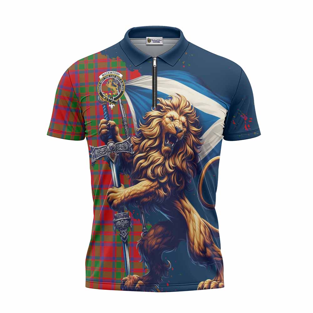 Tartan Vibes Clothing MacKintosh (McKintosh) Tartan Family Crest Zipper Polo Shirt with Scottish Majestic Lion