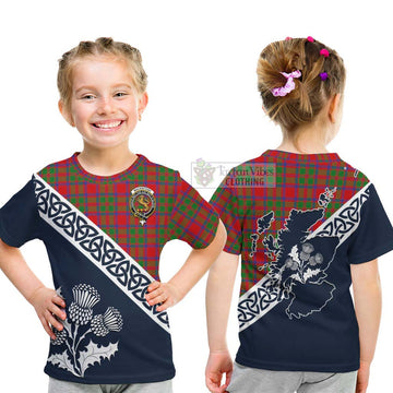 Tartan Vibes Clothing MacKintosh (McKintosh) Tartan Kid T-Shirt Featuring Thistle and Scotland Map