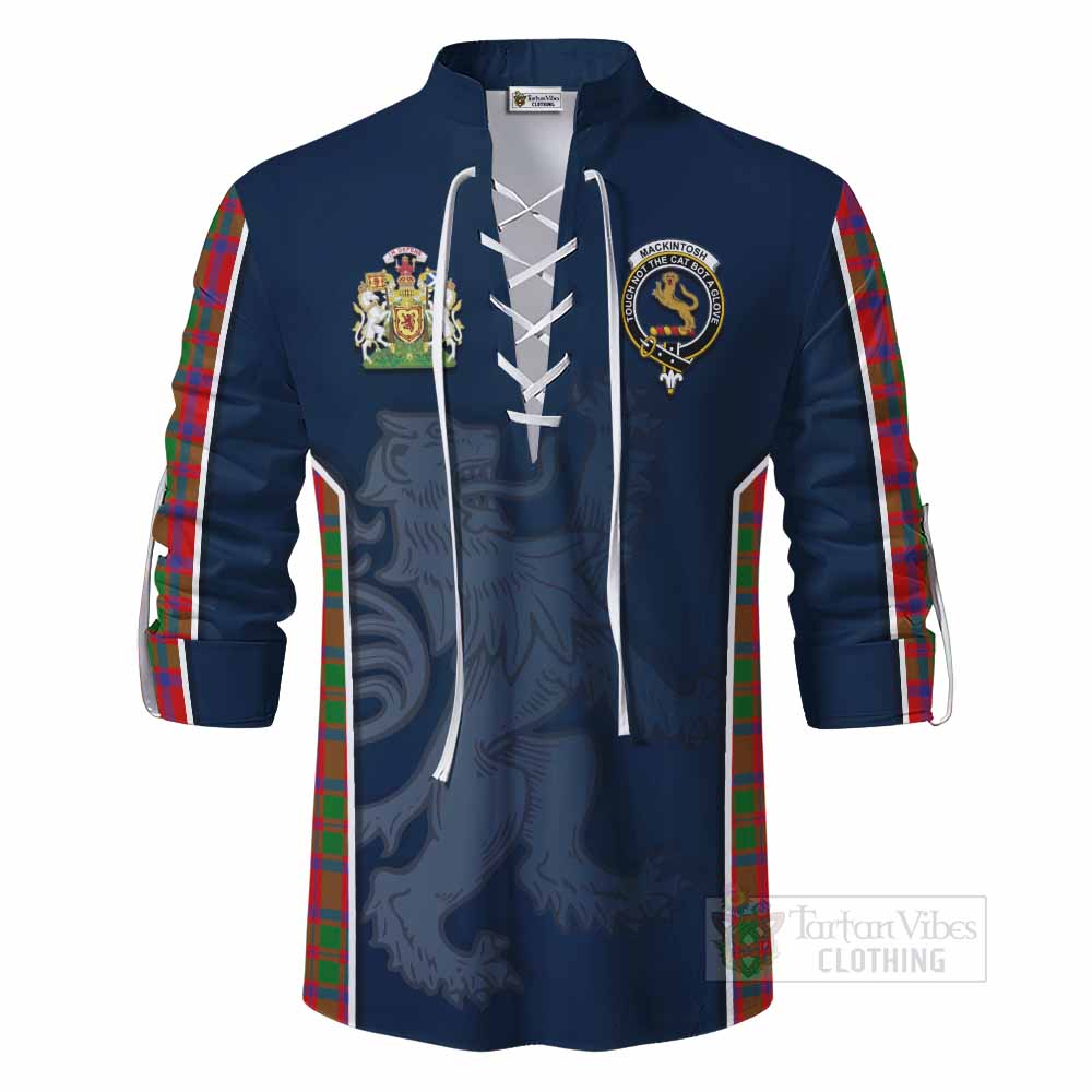 Tartan Vibes Clothing MacKintosh (McKintosh) Tartan Ghillie Kilt Shirt with Family Crest and Lion Rampant Vibes Sport Style