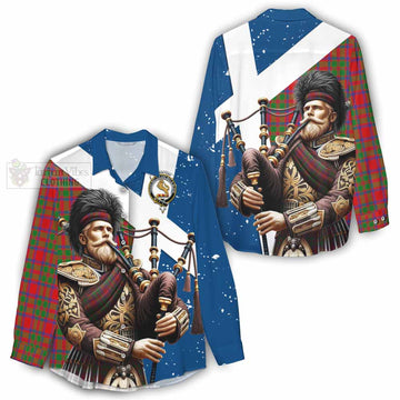 Tartan Vibes Clothing MacKintosh (McKintosh) Tartan Women's Casual Shirt with Family Crest Scottish Bagpiper Vibes