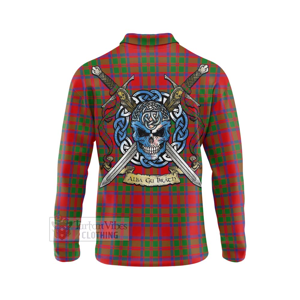Tartan Vibes Clothing MacKintosh (McKintosh) Tartan Long Sleeve Polo Shirt with Family Crest Celtic Skull Style