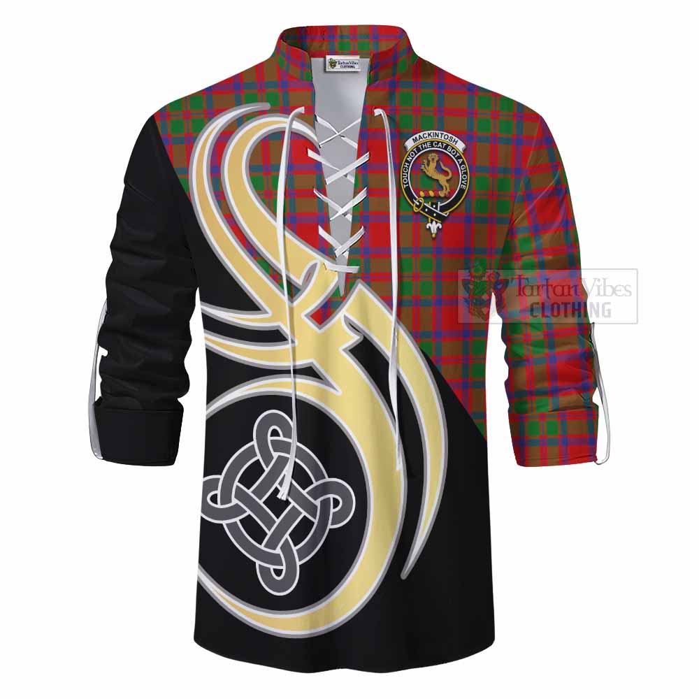 Tartan Vibes Clothing MacKintosh (McKintosh) Tartan Ghillie Kilt Shirt with Family Crest and Celtic Symbol Style