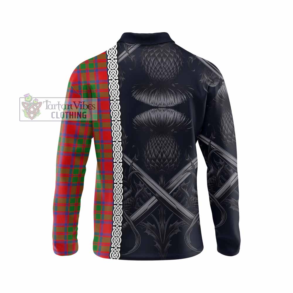 Tartan Vibes Clothing MacKintosh (McKintosh) Tartan Long Sleeve Polo Shirt with Family Crest Cross Sword Thistle Celtic Vibes