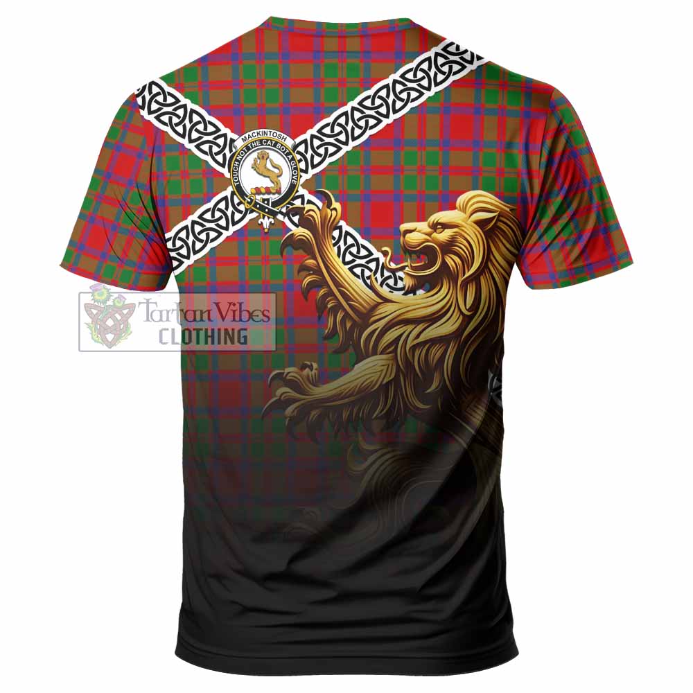 Tartan Vibes Clothing MacKintosh (McKintosh) Crest Tartan T-Shirt with Golden Lion Emblem Celtic Style