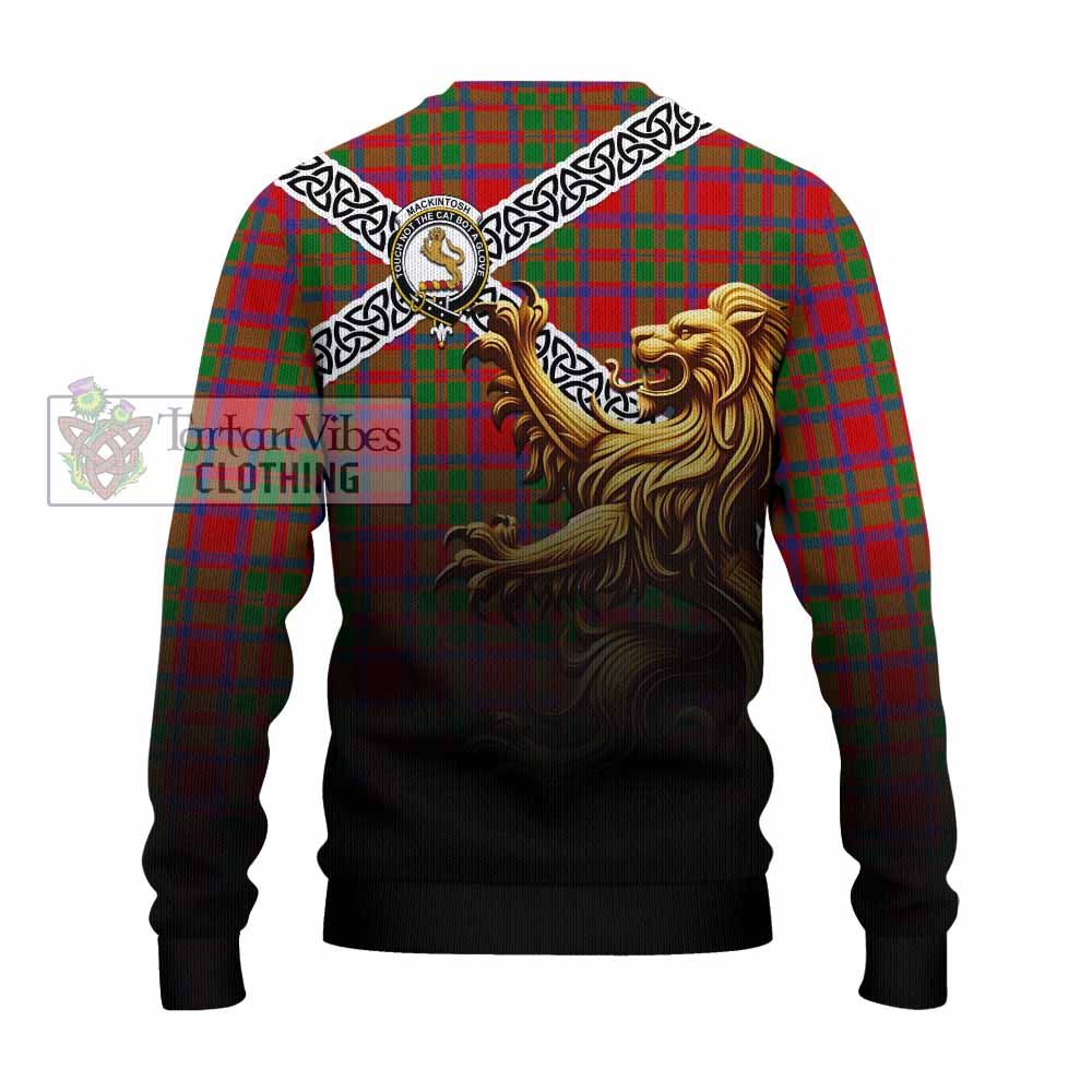 Tartan Vibes Clothing MacKintosh (McKintosh) Crest Tartan Knitted Sweater with Golden Lion Emblem Celtic Style