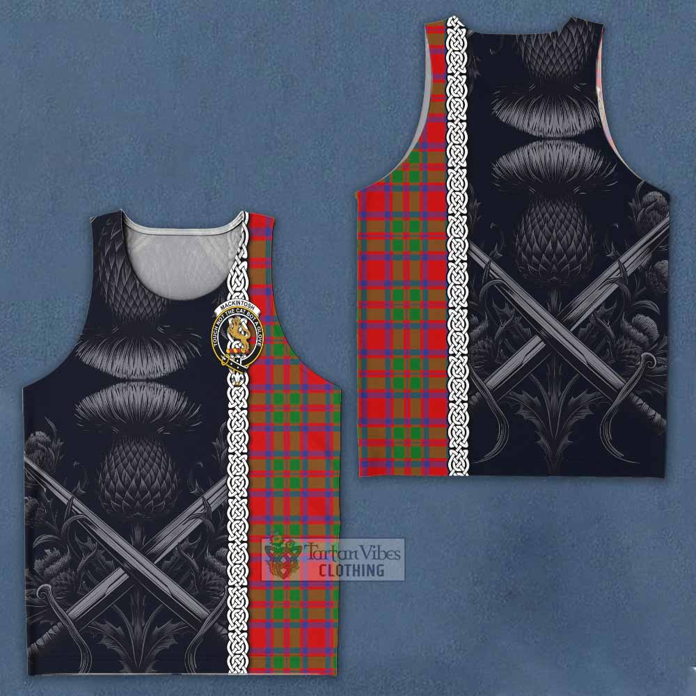 Tartan Vibes Clothing MacKintosh (McKintosh) Tartan Men's Tank Top with Family Crest Cross Sword Thistle Celtic Vibes