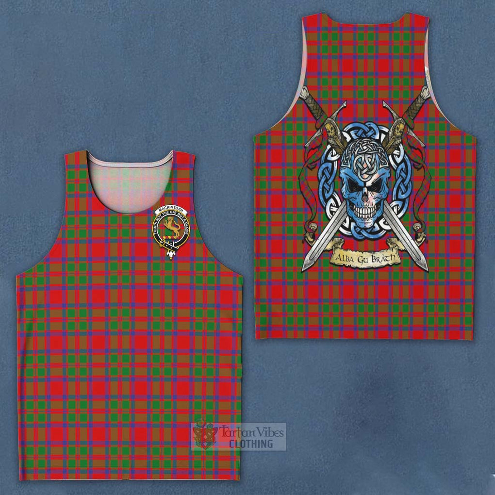Tartan Vibes Clothing MacKintosh (McKintosh) Tartan Men's Tank Top with Family Crest Celtic Skull Style
