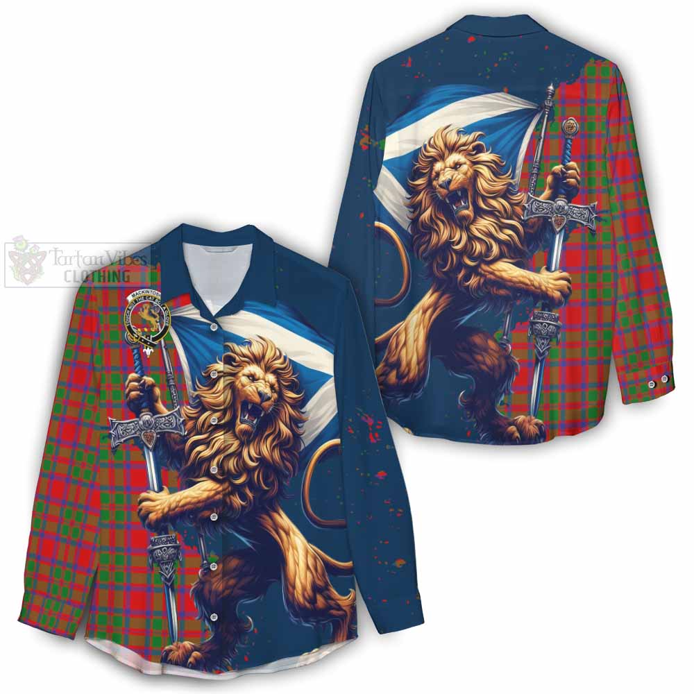 Tartan Vibes Clothing MacKintosh (McKintosh) Tartan Family Crest Women's Casual Shirt with Scottish Majestic Lion