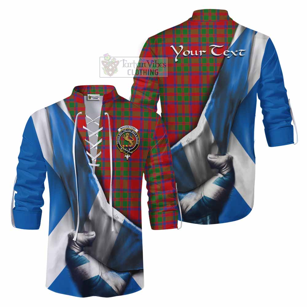 Tartan Vibes Clothing MacKintosh (McKintosh) Tartan Ghillie Kilt Shirt with Family Crest Scotland Patriotic Style