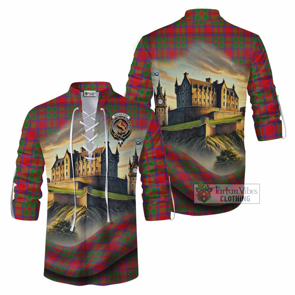 Tartan Vibes Clothing MacKintosh (McKintosh) Tartan Family Crest Ghillie Kilt Shirt with Scottish Ancient Castle Style