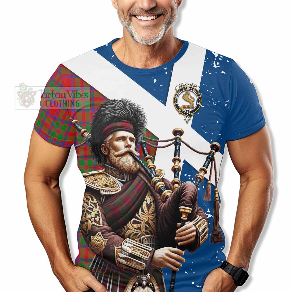 Tartan Vibes Clothing MacKintosh (McKintosh) Tartan T-Shirt with Family Crest Scottish Bagpiper Vibes