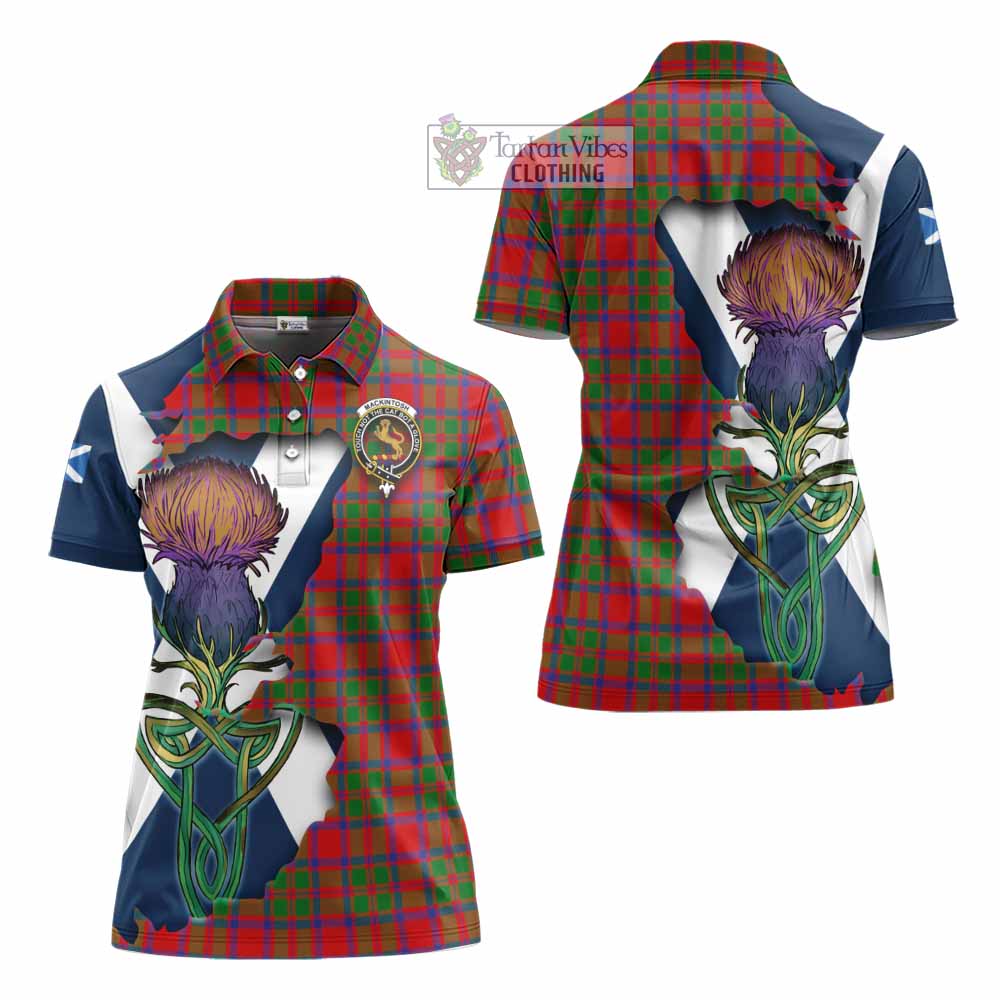 Tartan Vibes Clothing MacKintosh (McKintosh) Tartan Family Crest Women's Polo Shirt Scottish Thistle Celtic Inspired