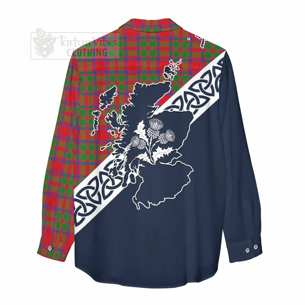 Tartan Vibes Clothing MacKintosh (McKintosh) Tartan Women's Casual Shirt Featuring Thistle and Scotland Map