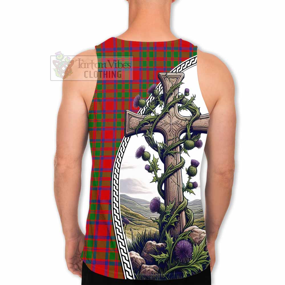 Tartan Vibes Clothing MacKintosh (McKintosh) Tartan Men's Tank Top with Family Crest and St. Andrew's Cross Accented by Thistle Vines