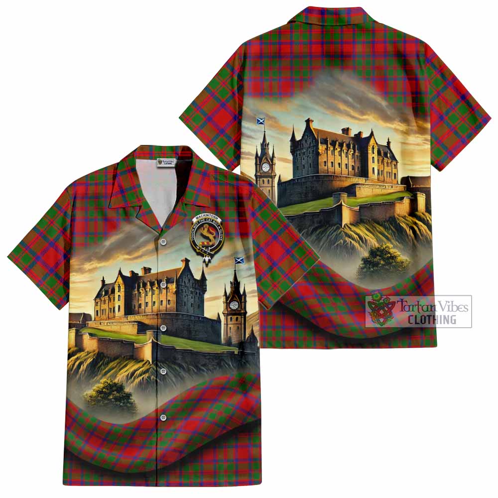 Tartan Vibes Clothing MacKintosh (McKintosh) Tartan Family Crest Short Sleeve Button Shirt with Scottish Ancient Castle Style
