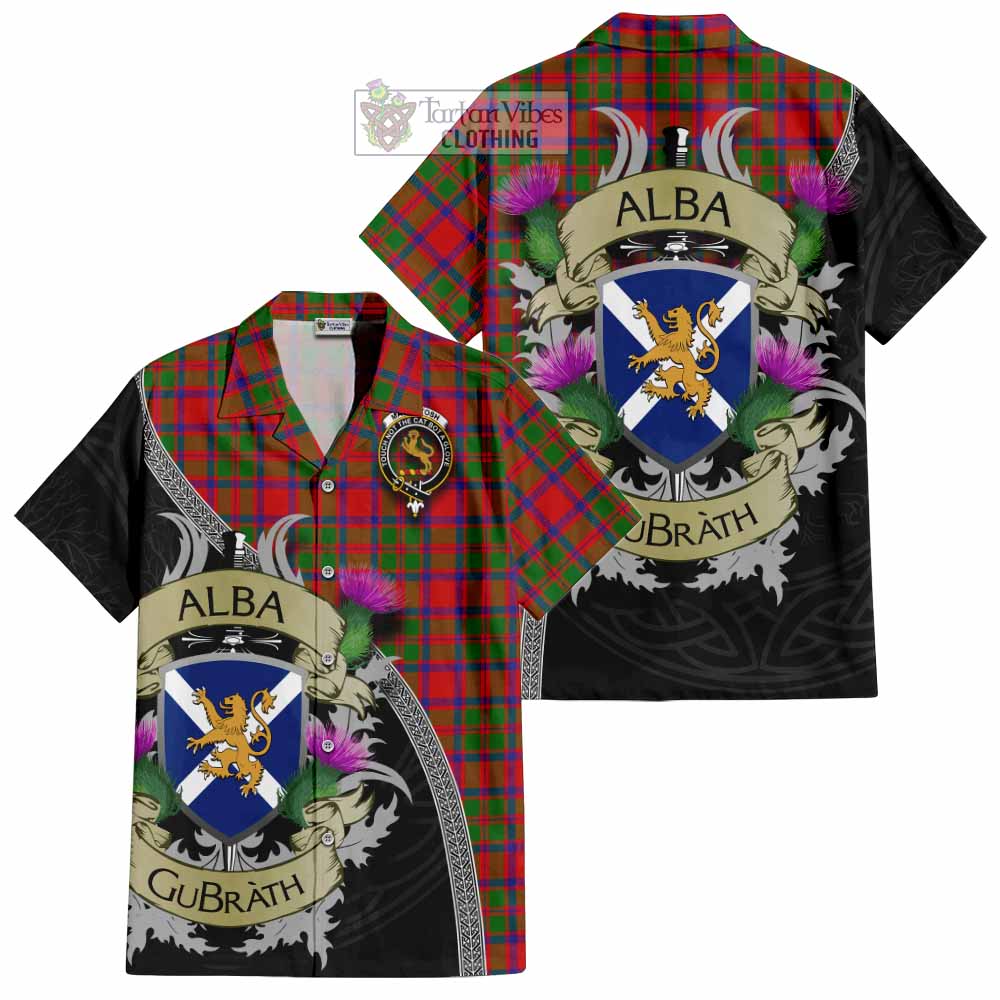 Tartan Vibes Clothing MacKintosh (McKintosh) Tartan Family Crest Short Sleeve Button Shirt Lion Rampant Royal Thistle Shield Celtic Inspired