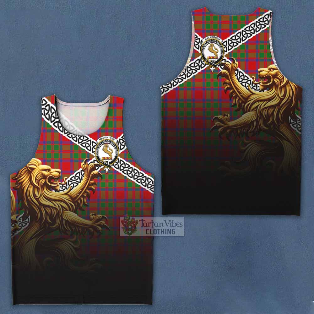 Tartan Vibes Clothing MacKintosh (McKintosh) Crest Tartan Men's Tank Top with Golden Lion Emblem Celtic Style