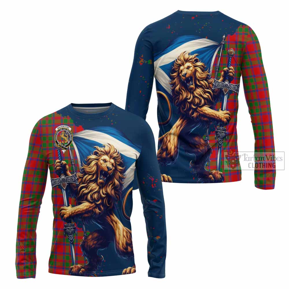 Tartan Vibes Clothing MacKintosh (McKintosh) Tartan Family Crest Long Sleeve T-Shirt with Scottish Majestic Lion