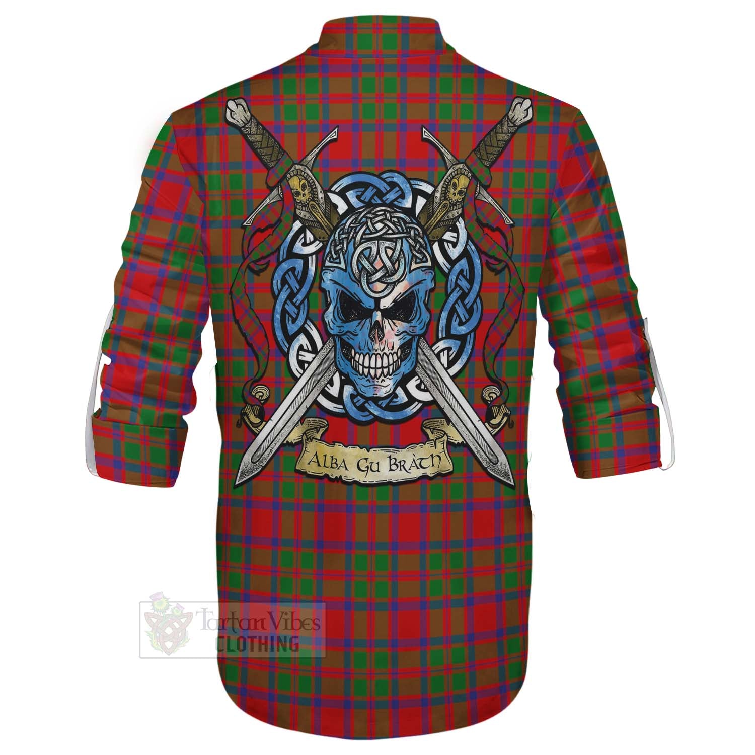 Tartan Vibes Clothing MacKintosh (McKintosh) Tartan Ghillie Kilt Shirt with Family Crest Celtic Skull Style
