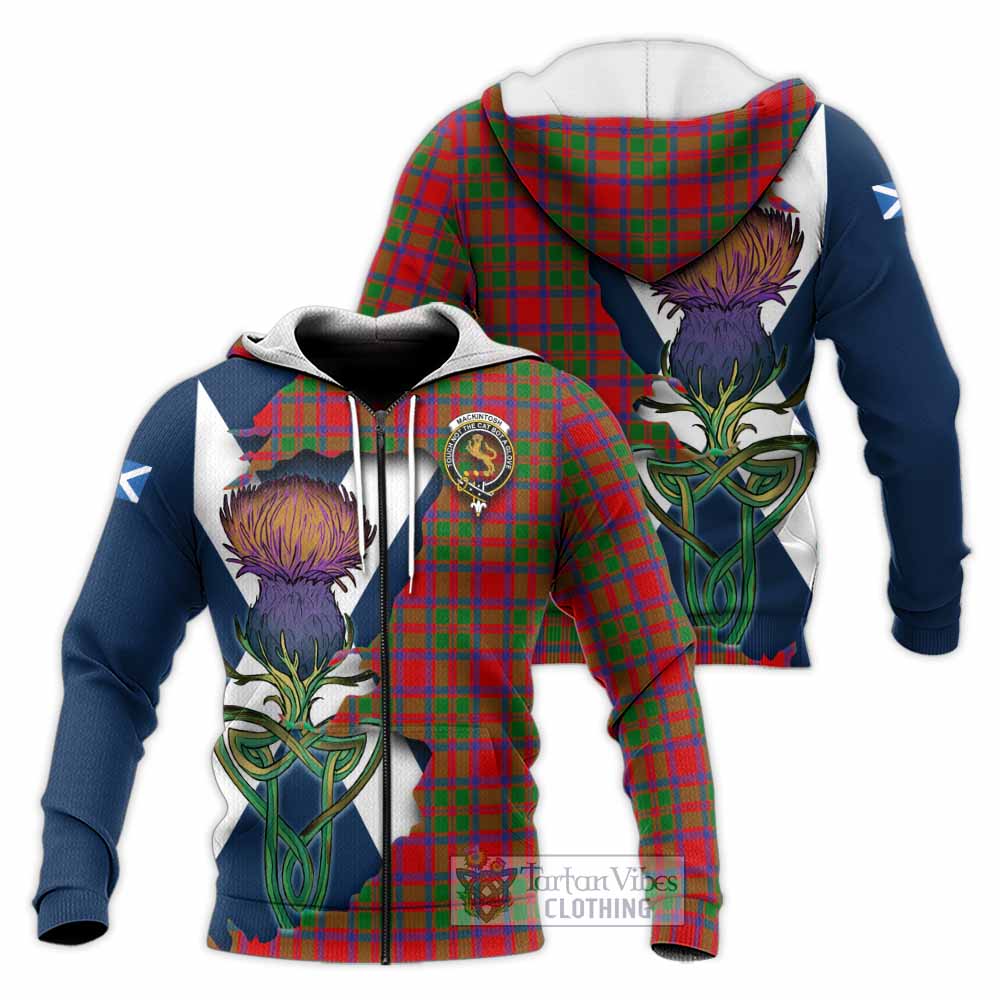 Tartan Vibes Clothing MacKintosh (McKintosh) Tartan Family Crest Knitted Hoodie Scottish Thistle Celtic Inspired