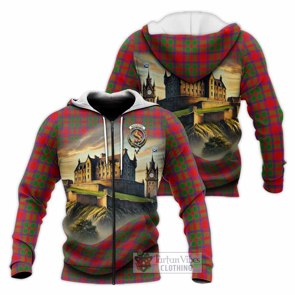 Tartan Vibes Clothing MacKintosh (McKintosh) Tartan Family Crest Knitted Hoodie with Scottish Ancient Castle Style