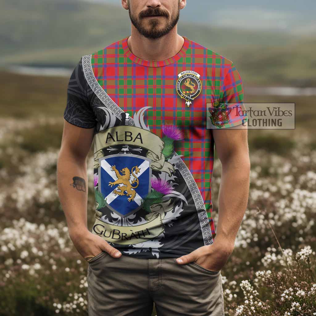 Tartan Vibes Clothing MacKintosh (McKintosh) Tartan Family Crest T-Shirt Lion Rampant Royal Thistle Shield Celtic Inspired