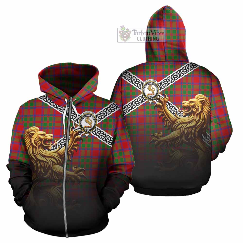 Tartan Vibes Clothing MacKintosh (McKintosh) Crest Tartan Hoodie with Golden Lion Emblem Celtic Style