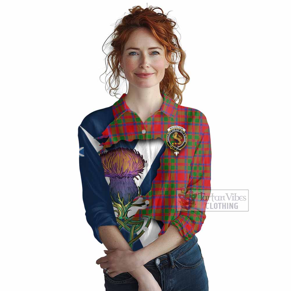 Tartan Vibes Clothing MacKintosh (McKintosh) Tartan Family Crest Women's Casual Shirt Scottish Thistle Celtic Inspired