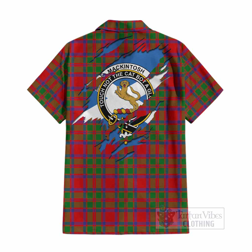 MacKintosh (McKintosh) Clan Crest In Me Tartan Cotton Hawaiian Shirt Scotland Flag Style