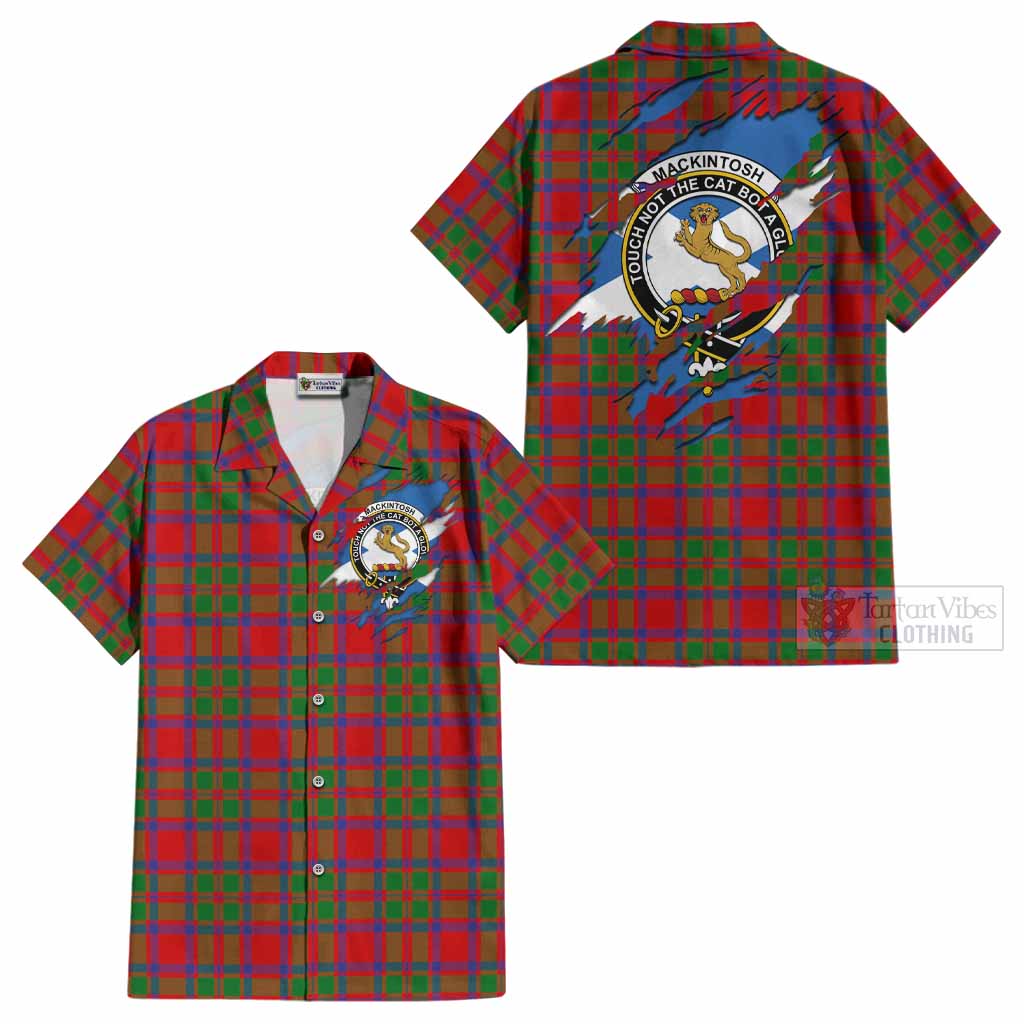 MacKintosh (McKintosh) Clan Crest In Me Tartan Cotton Hawaiian Shirt Scotland Flag Style