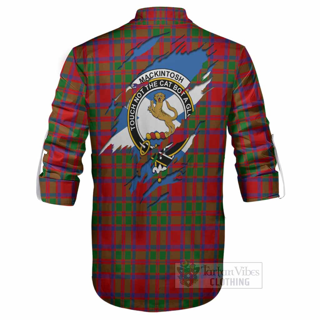 MacKintosh (McKintosh) Clan Crest In Me Tartan Ghillie Shirt Scotland Flag Style