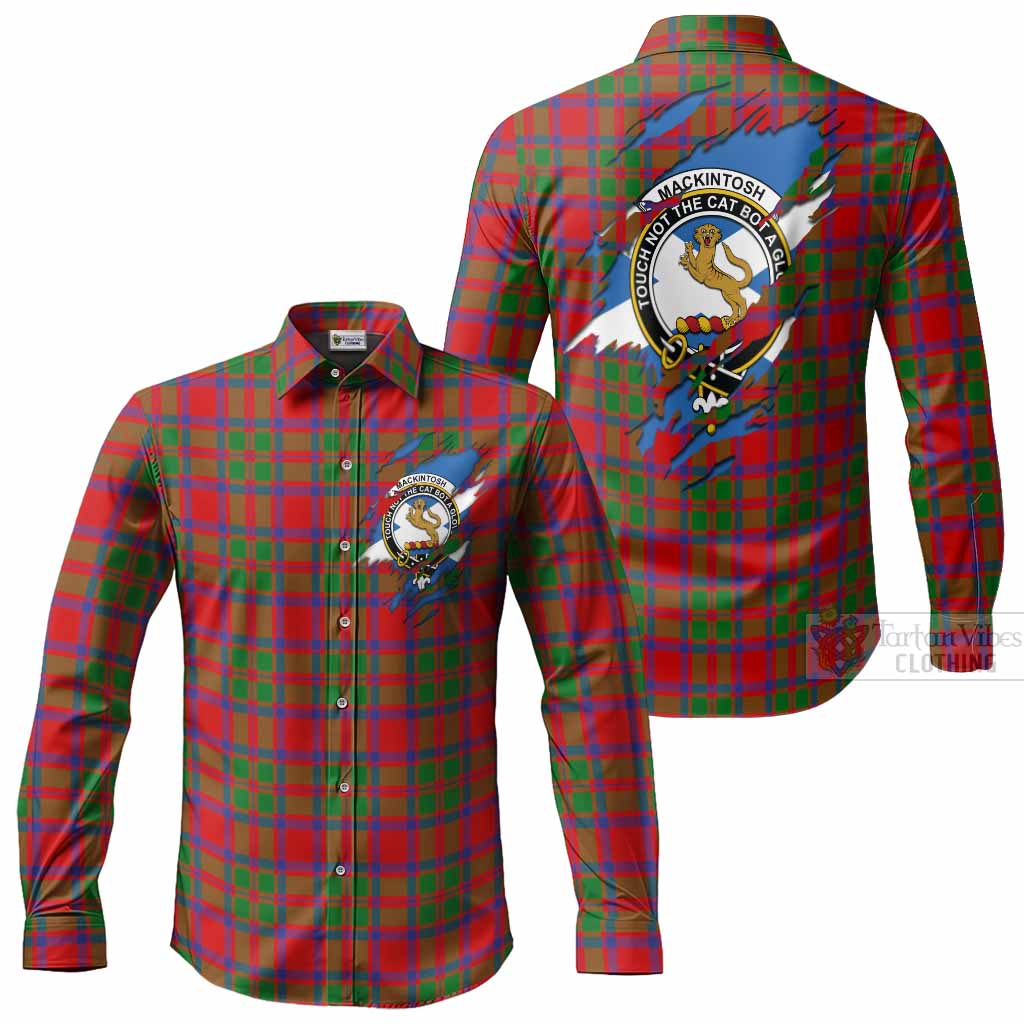 MacKintosh (McKintosh) Clan Crest In Me Tartan Long Sleeve Button Shirts Scotland Flag Style