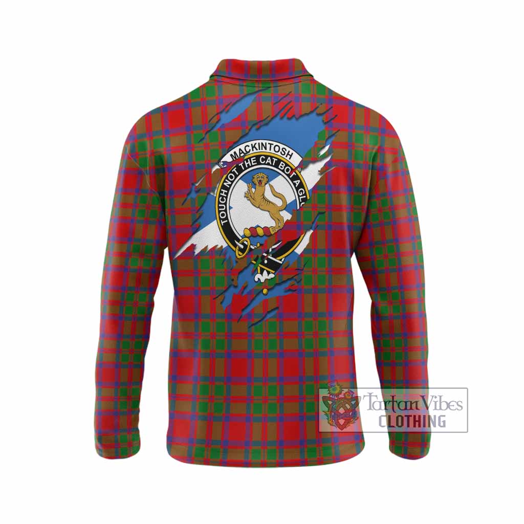 MacKintosh (McKintosh) Clan Crest In Me Tartan Long Sleeve Polo Shirt Scotland Flag Style