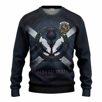 MacKintosh (McKintosh) Clan Crest Knitted Sweater with Celtic Knot Thistle and Saltire