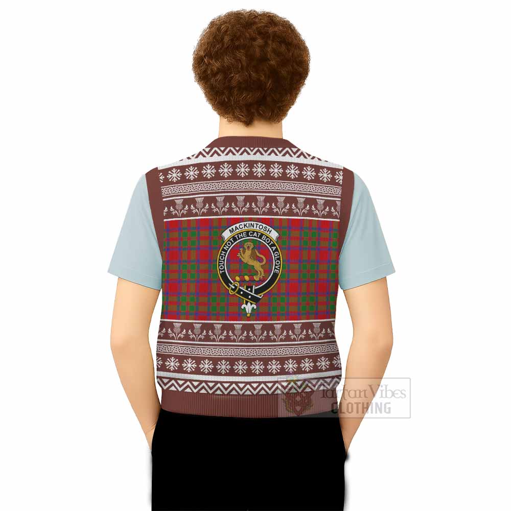 MacKintosh (McKintosh) Clan Tartan Christmas Knitted V-Neck Vest with Family Crest - Tartan Vibes Clothing