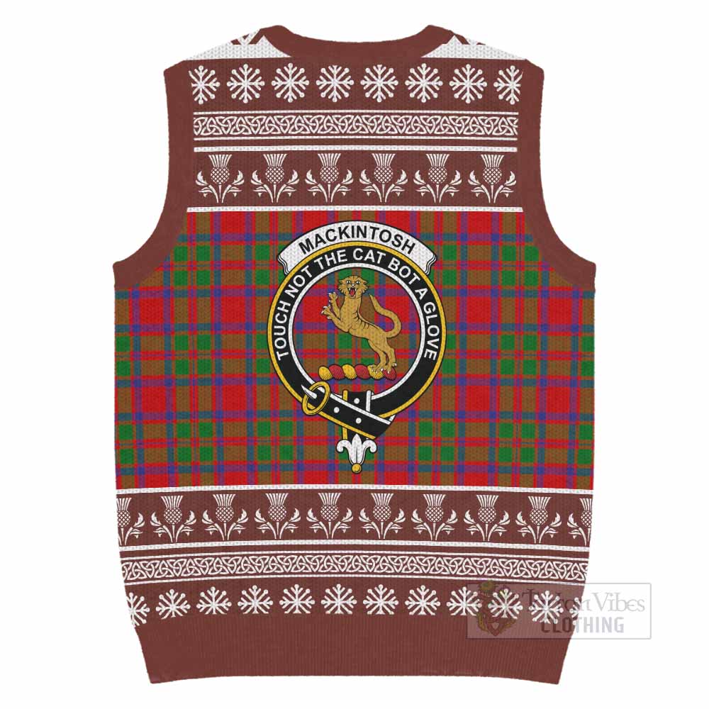 MacKintosh (McKintosh) Clan Tartan Christmas Knitted V-Neck Vest with Family Crest - Tartan Vibes Clothing