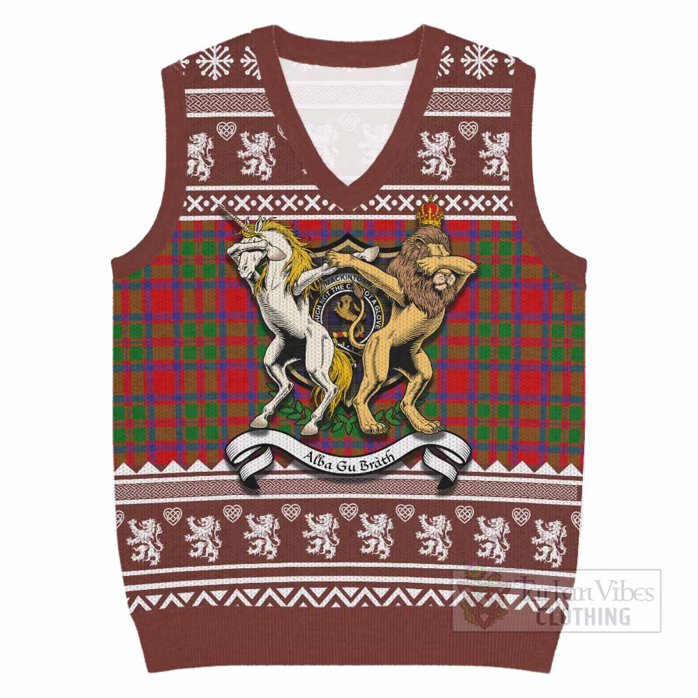 MacKintosh (McKintosh) Clan Tartan Crest Christmas Knitted V-Neck Vest Coat of Arms Funny Style - Tartan Vibes Clothing