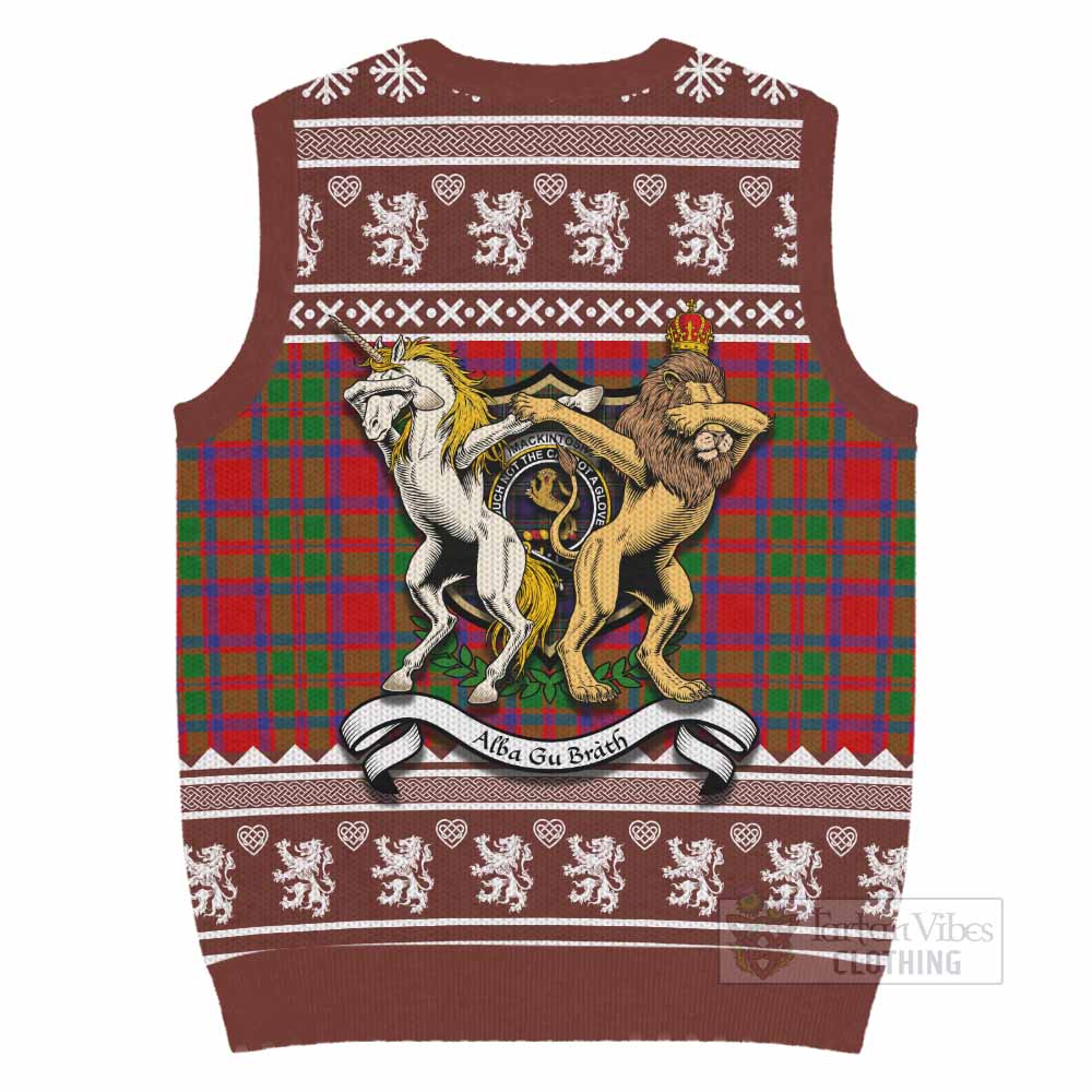 MacKintosh (McKintosh) Clan Tartan Crest Christmas Knitted V-Neck Vest Coat of Arms Funny Style - Tartan Vibes Clothing