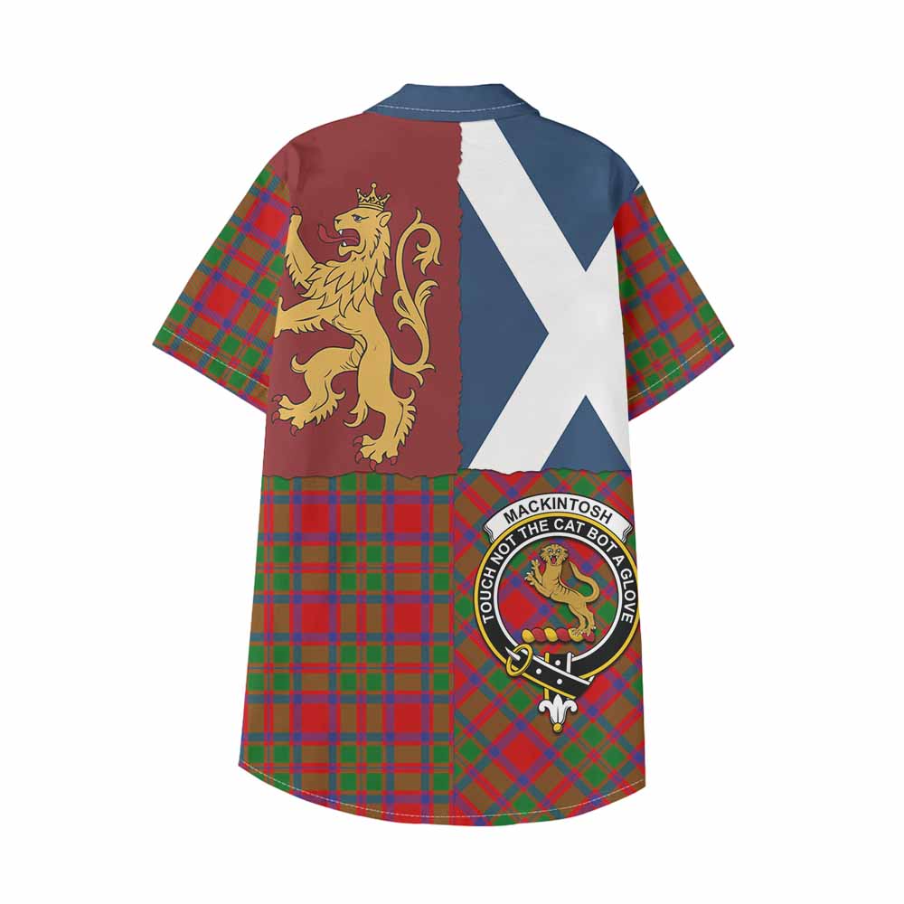 MacKintosh (McKintosh) Crest Tartan Kid Hawaiian Shirt with Lion Rampant Saltire Style - Tartan Vibes Clothing