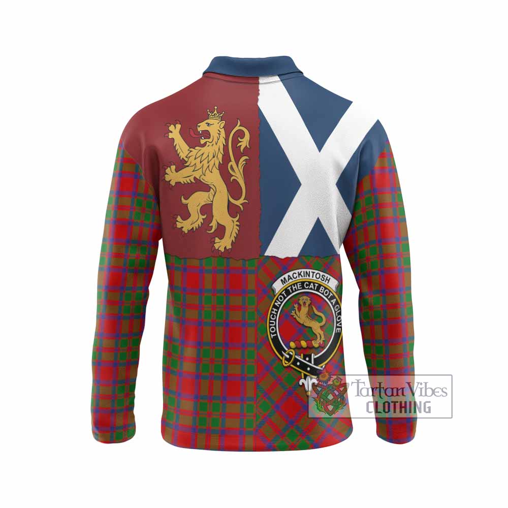 MacKintosh (McKintosh) Crest Tartan Long Sleeve Polo Shirt with Lion Rampant Saltire Style
