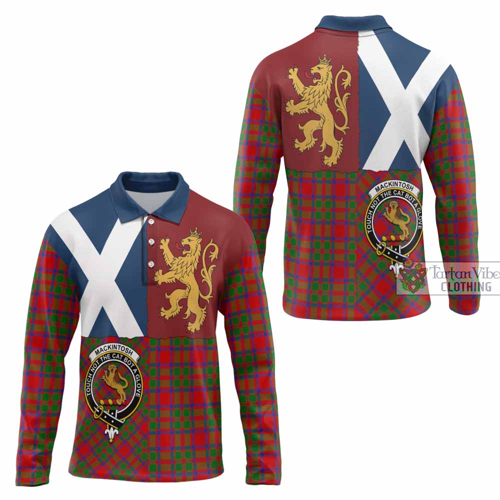 MacKintosh (McKintosh) Crest Tartan Long Sleeve Polo Shirt with Lion Rampant Saltire Style