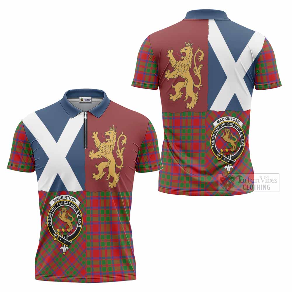 MacKintosh (McKintosh) Crest Tartan Zipper Polo Shirt with Lion Rampant Saltire Style