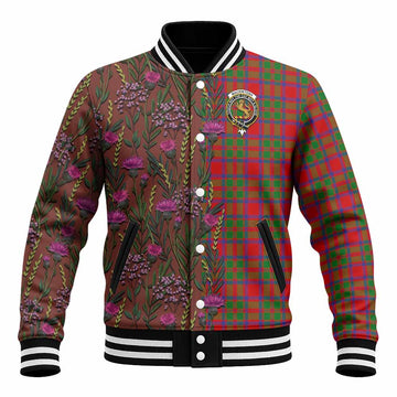 MacKintosh (McKintosh) Family Crest Tartan Baseball Jacket Scottish Thistle Flower Pattern Half Style