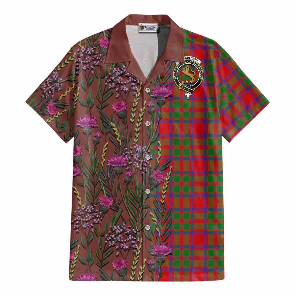 MacKintosh (McKintosh) Family Crest Tartan Cotton Hawaiian Shirt Scottish Thistle Flower Pattern Half Style - Tartan Vibes Clothing