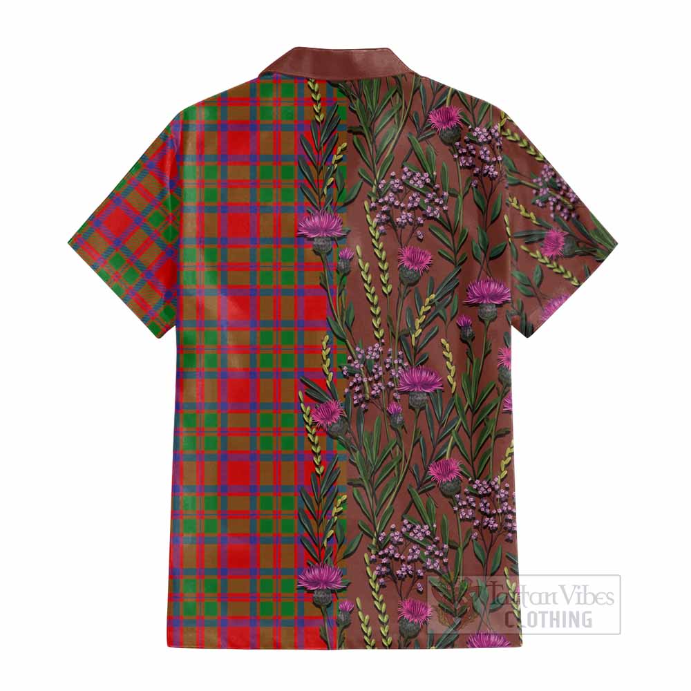 MacKintosh (McKintosh) Family Crest Tartan Cotton Hawaiian Shirt Scottish Thistle Flower Pattern Half Style - Tartan Vibes Clothing