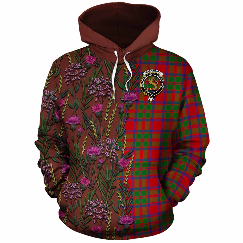 MacKintosh (McKintosh) Family Crest Tartan Cotton Hoodie Scottish Thistle Flower Pattern Half Style - Tartan Vibes Clothing
