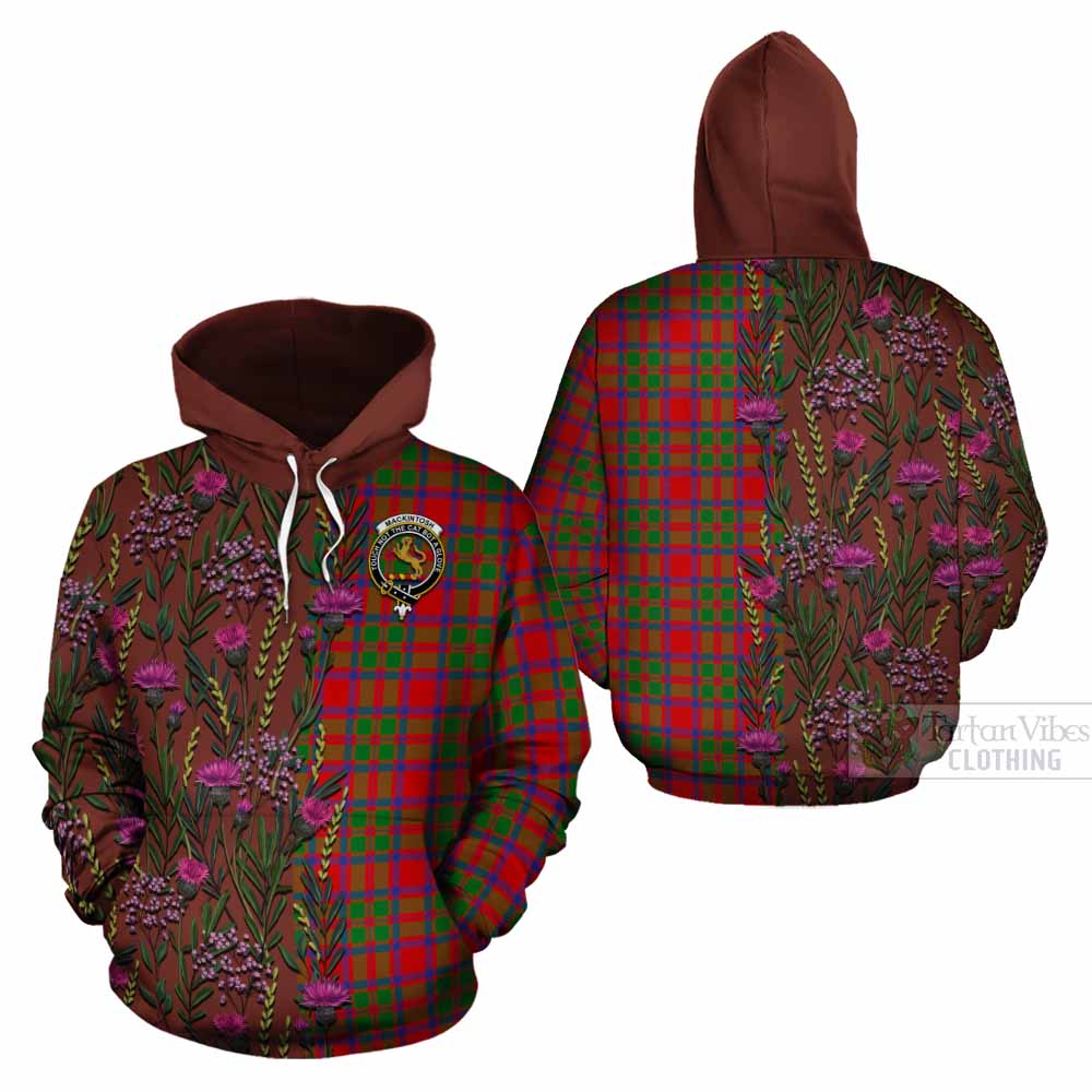 MacKintosh (McKintosh) Family Crest Tartan Cotton Hoodie Scottish Thistle Flower Pattern Half Style - Tartan Vibes Clothing