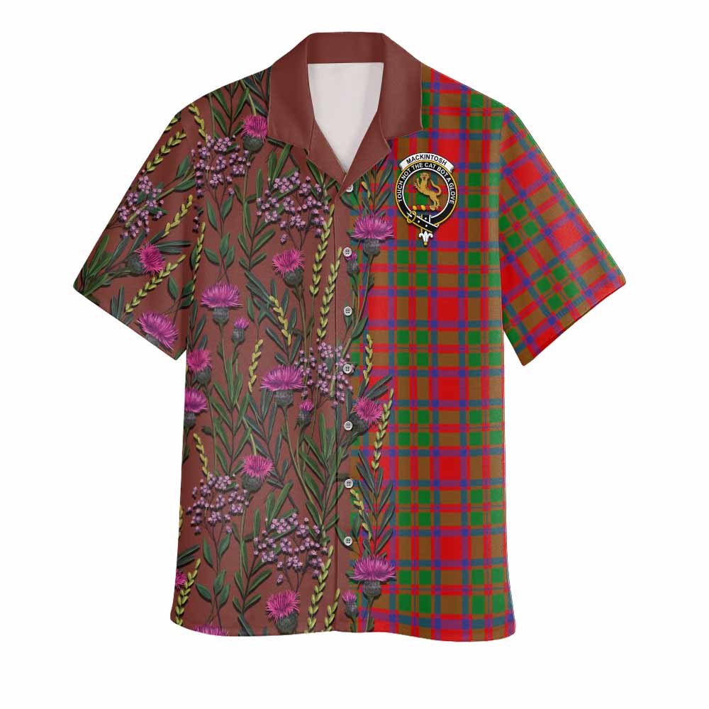 MacKintosh (McKintosh) Family Crest Tartan Hawaiian Shirt Scottish Thistle Flower Pattern Half Style - Tartan Vibes Clothing